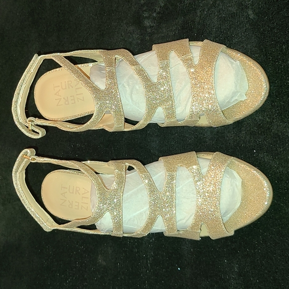 Naturalizer Baylor Glitter Gold Sandals - Picture 1 of 6